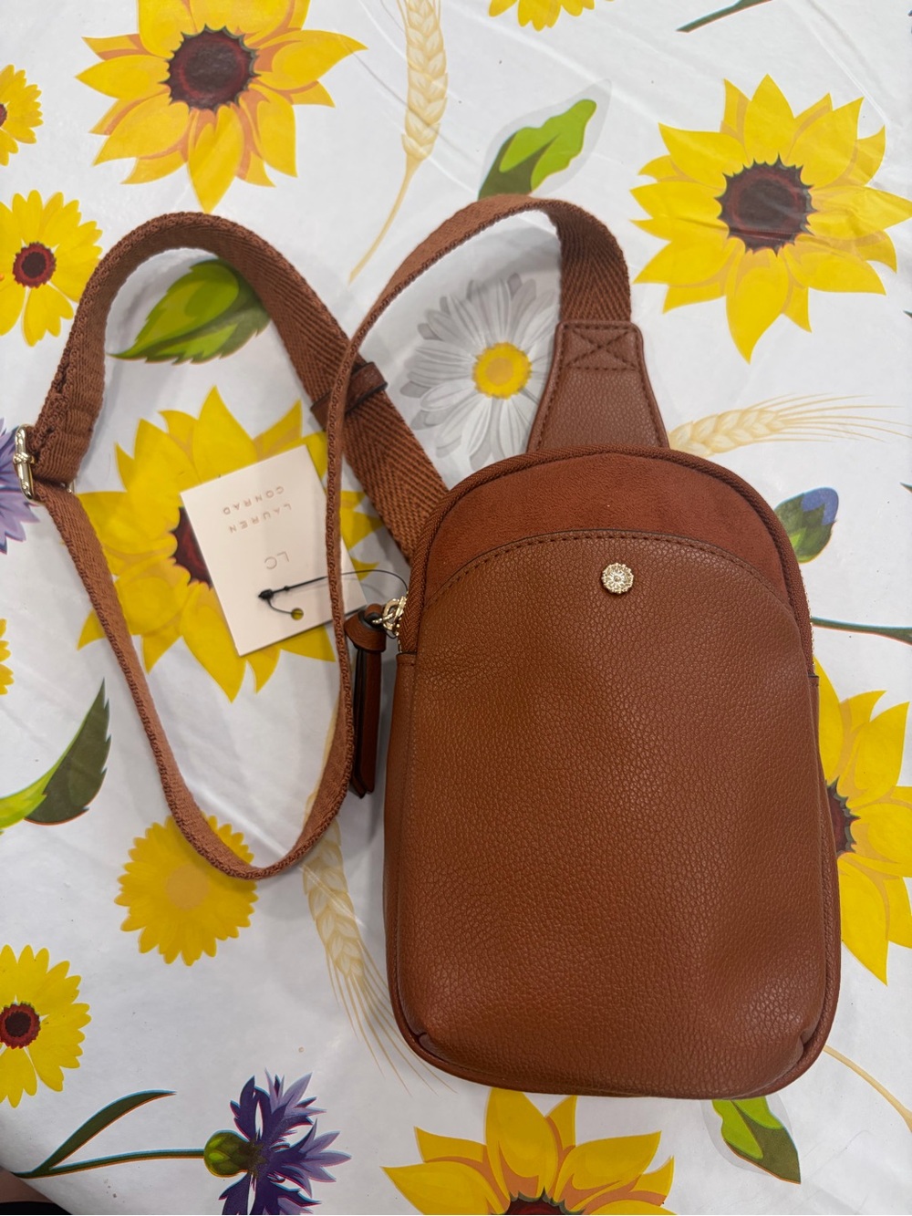 LC Lauren Conrad Tan Pebbled Faux-Leather Crossbody Sling Bag